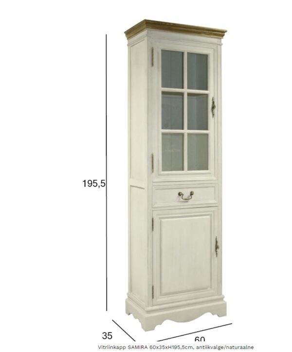 Vitriinkapp SAMIRA 60*35*195,5cm SAAR antiikvalge/naturaalne