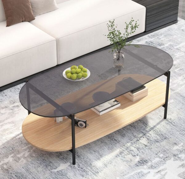 Diivanilaud CINDY 120*55*H40cm hall klaas/melamiin tamm