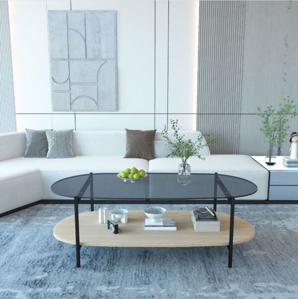 Diivanilaud CINDY 120*55*H40cm hall klaas/melamiin tamm