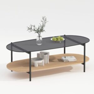Diivanilaud CINDY 120*55*H40cm hall klaas/melamiin tamm