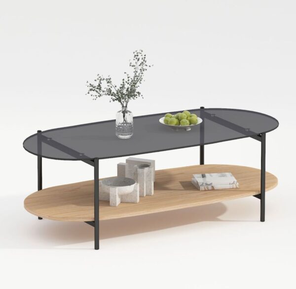 Diivanilaud CINDY 120*55*H40cm hall klaas/melamiin tamm
