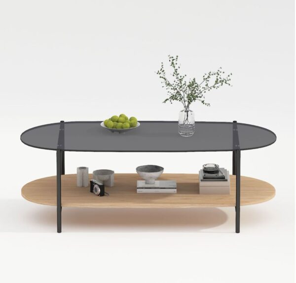 Diivanilaud CINDY 120*55*H40cm hall klaas/melamiin tamm