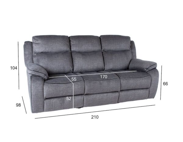 Diivan GENTRY 3-kohaline recliner 210cm, hall kangas